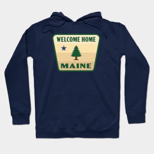 Welcome Home Maine Retro Pine Tree Badge (Tan) Hoodie